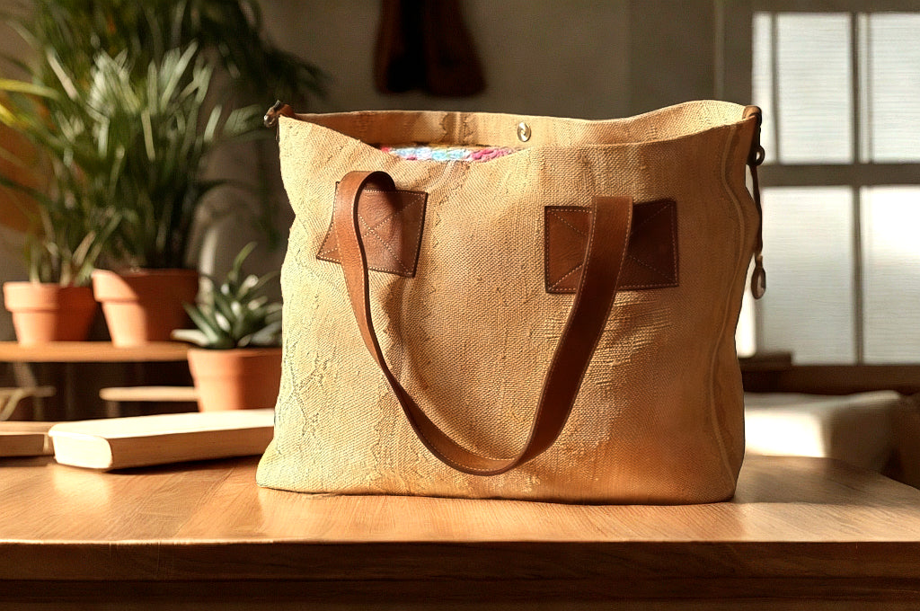 Natural Moroccan Tote Bag – Handmade Sabra & Leather Shoulder Bag – Minimalist Boho Bag from Marrakech