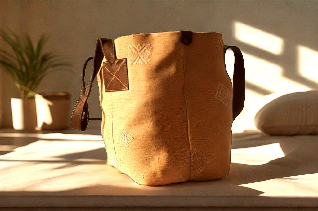 Natural Moroccan Tote Bag – Handmade Sabra & Leather Shoulder Bag – Minimalist Boho Bag from Marrakech
