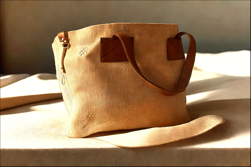 Natural Moroccan Tote Bag – Handmade Sabra & Leather Shoulder Bag – Minimalist Boho Bag from Marrakech
