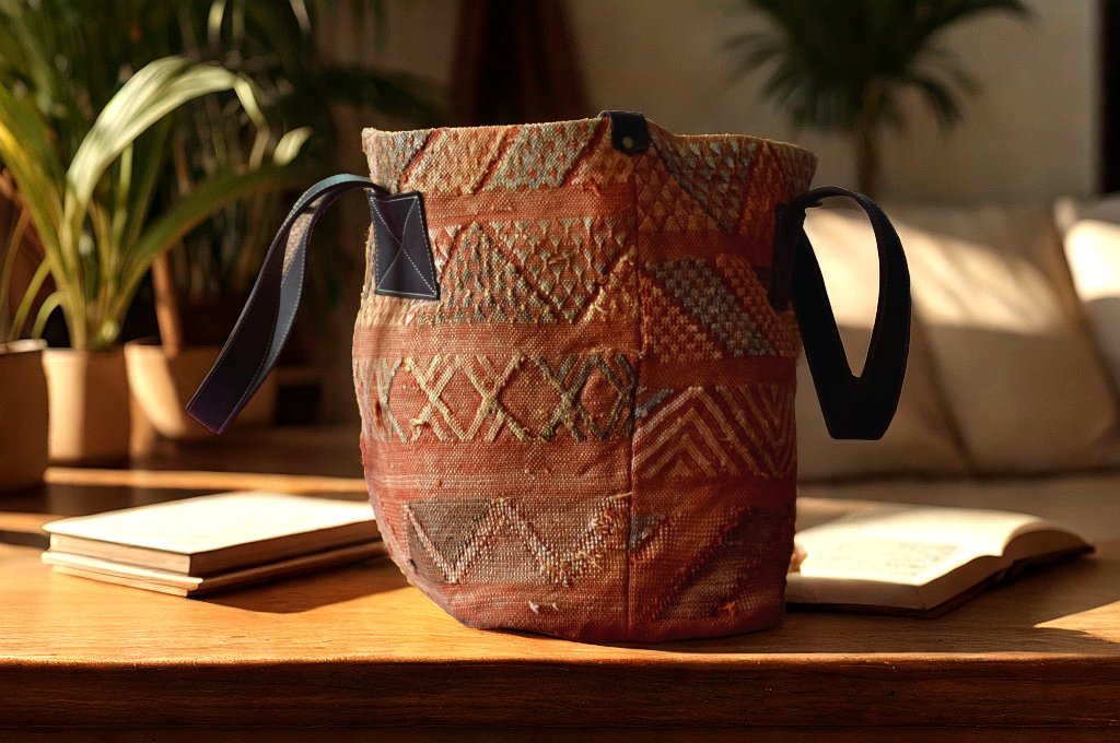 Handwoven Moroccan Tote Bag – Leather Handles – Boho Style