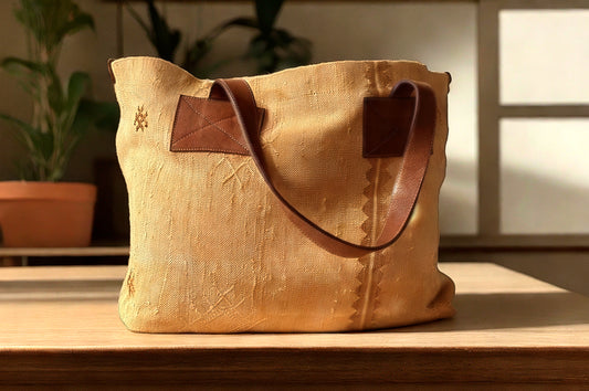 Natural Moroccan Tote Bag – Handmade Sabra & Leather Shoulder Bag – Minimalist Boho Bag from Marrakech