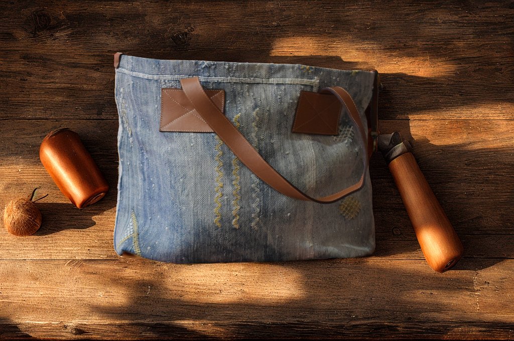 Handmade Moroccan Tote Bag – Leather & Handwoven Fabric | Boho Chic Shopper | Spacious & Durable